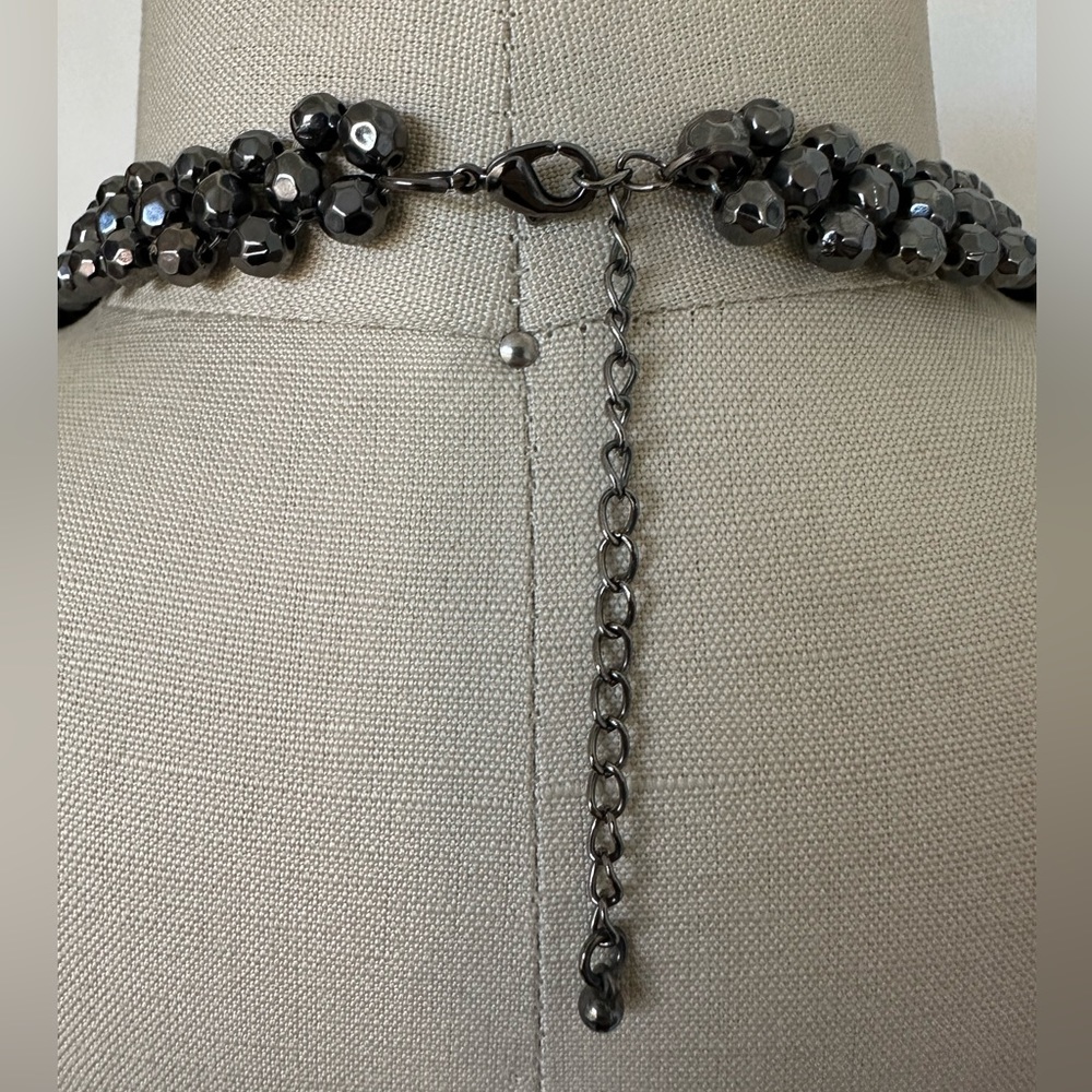 gunmetal faceted beaded bib collar necklace - Picture 5 of 6